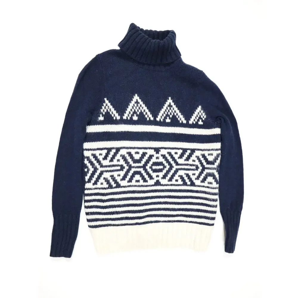 Après Ski Nordic J.Crew Alpine Wool Mohair Turtleneck Sweater Navy Cabincore S
